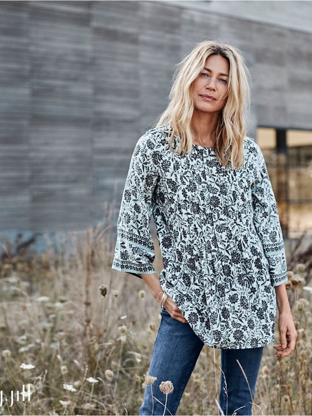 J. Jill Pintucked Mixed-Print Top